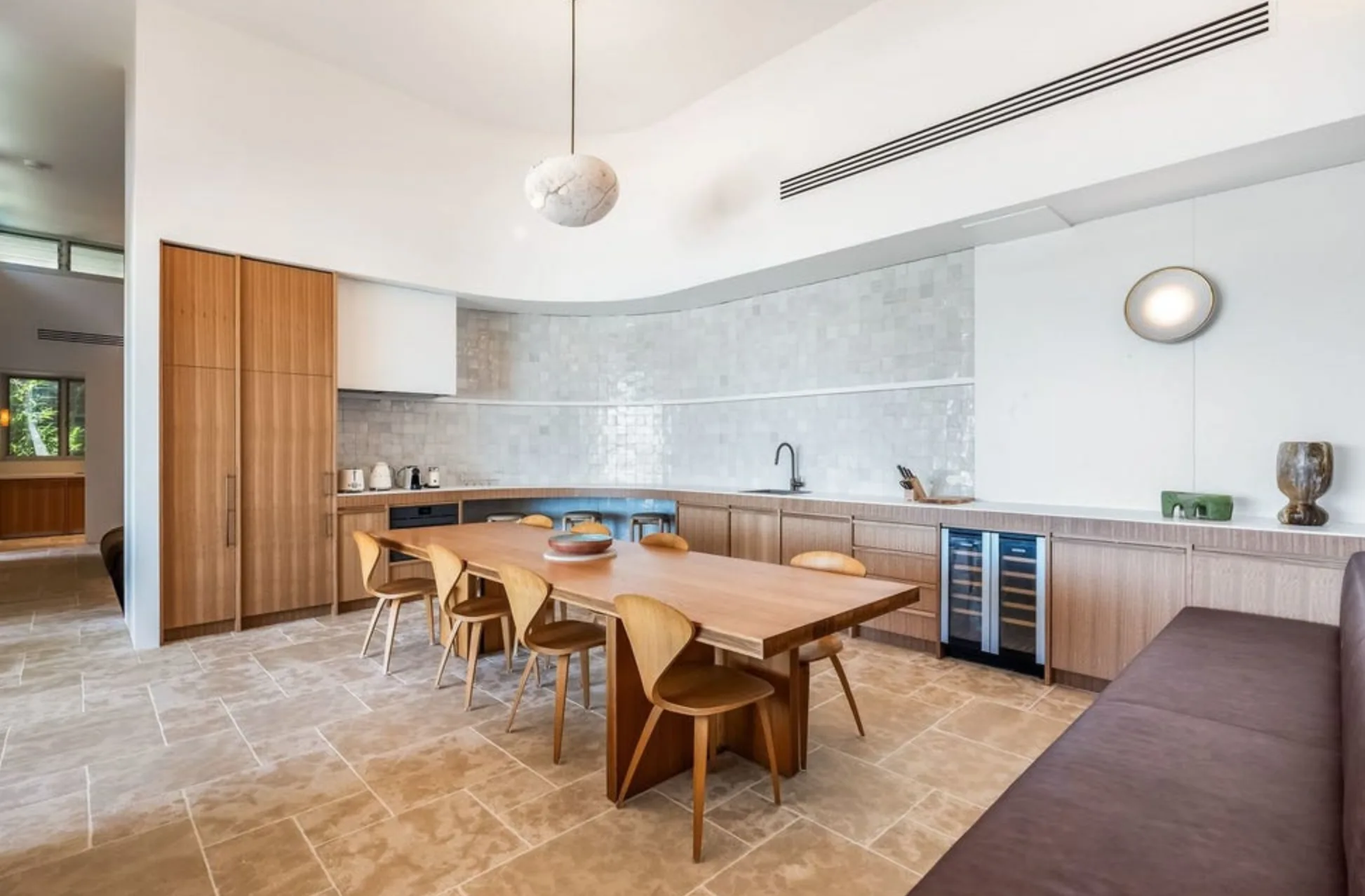 Second kitchen — curved tiled run